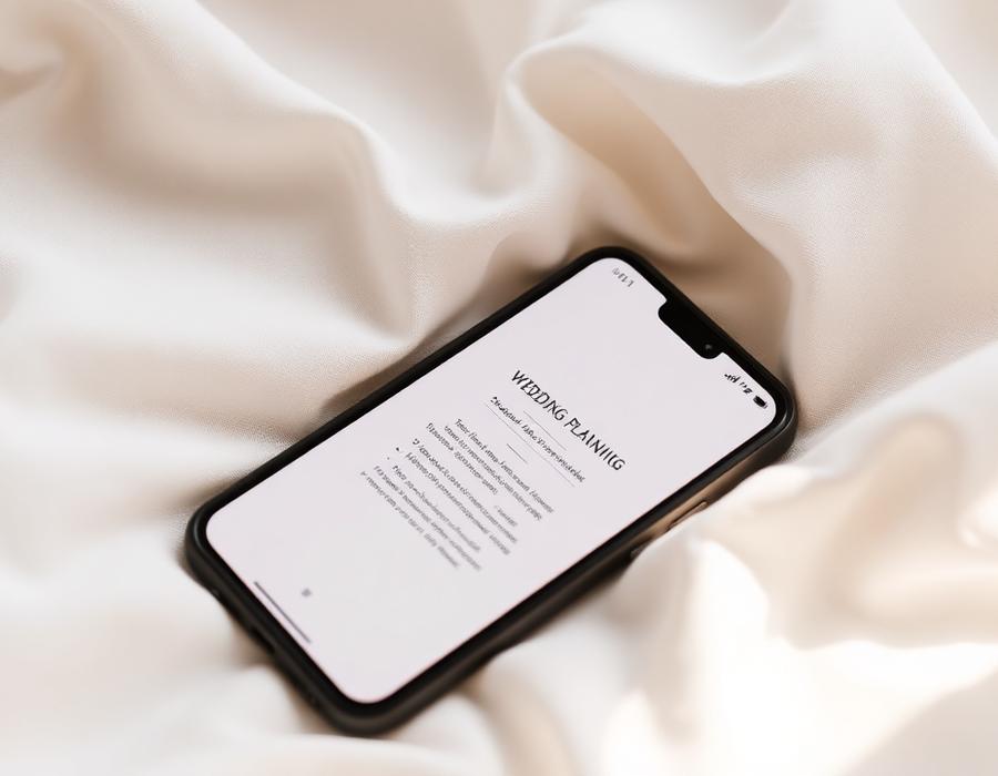 A phone showing the couple's wedding planning hub